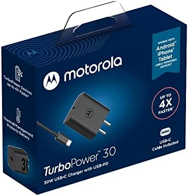 Motorola Turbo Power Share 50 W Dual Port Charger – Fast USB-A & USB-C Adapter with Power Delivery and QC3.0 Outputs, Includes 1 m USB-C Cable for Ultimate Device Compatibility and Speed Boost
