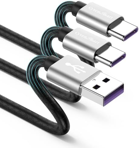 Cyven Premium 3 ft USB Type C Cable Duo Pack – Fast Charge & Data Transfer Cord, Durable TPE Construction, Compatible with Samsung Galaxy A Series, LG V Series, and More – Stylish Pink Design for Enhanced Performance and Versatility