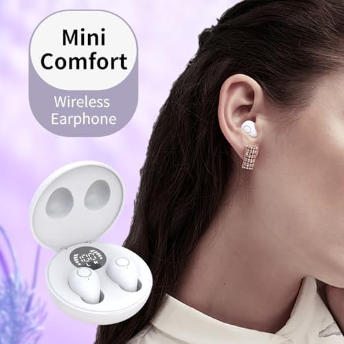 Invisible Mini Bluetooth Earbuds for Small Ear Canals – Ultimate Comfort with Noise Isolation for Work and Sleep – Lightweight Design, Fast Pairing & Superior Audio Quality for Discreet Listening Anywhere