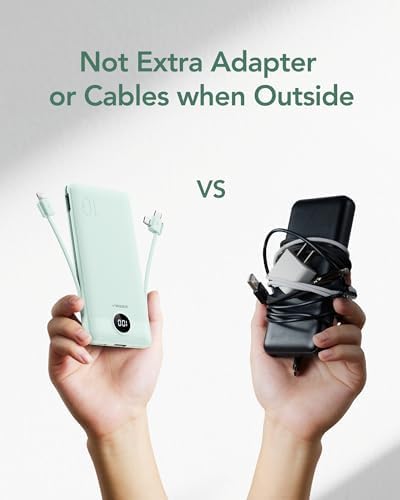 VEGER 10000 m Ah Slim Fast Charging Portable Power Bank with Built-In Cables and Wall Plug – Essential Travel Battery Pack for i Phone, i Pad, Samsung & More in Vibrant Green – Unmatched Convenience and Speed for Mobile Users