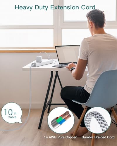 Ultimate Power Strip Surge Protector with Dual USB-C Ports – 6 Outlet Multi-Plug Extension Cord for Efficient Charging in Home, Office, or Dorm – Flat Plug Design with 5 ft Cord and 900 J Surge Defense for Enhanced Device Safety