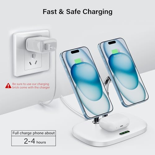 Revolutionary Dual Magnetic Wireless Charger for i Phone 16, 15, 14, 13, 12 & Air Pods Pro 2 – Ultra-Fast Charging Station with Enhanced Compatibility & Sleek Design (White) – Simplify Your Charging Experience with Secure Magnetic Alignment and Cable Clutter Reduction