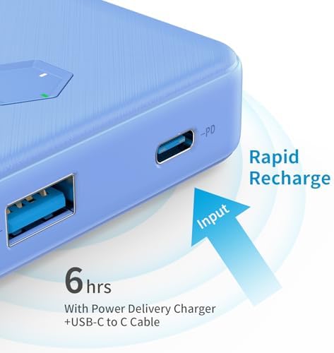 Ultra-Slim 20000 m Ah Portable Power Bank with PD 20 W & QC 3.0 Fast Charging – Dual USB-C Ports for Quick Simultaneous Charging – Compatible with i Phone 16/15/14/13/12, Samsung S22/S21, Google Pixel & More – Enhanced Safety Features for Reliable Performance – Perfect Travel Companion in Stylish Blue