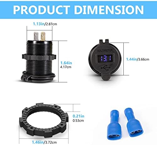 BUNKER INDUST Waterproof Dual Port USB Type-C Car Charger with LED Voltmeter – Quick Charge 3.0 Fast Charging Adapter for Boats, SUVs, UTVs, RVs, and Trucks – Durable Aluminum Design for 12 V/24 V Systems
