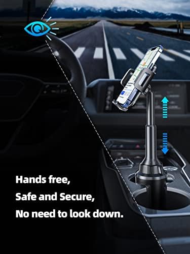 TOPGO Pro Car Phone Mount – Versatile Adjustable Height Cup Holder for i Phone 16 Pro Max & All Smartphones – Sturdy, No-Wobble Design for Safe Hands-Free Navigation – Sleek Black Finish for Modern Interiors