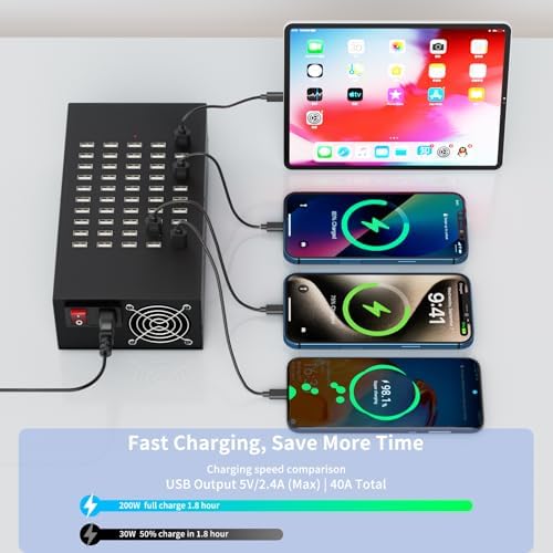 Ultra-Powerful 50-Port USB Charging Station – 200 W Fast Charge Hub with Smart IC Protection for High-Demand Environments, Perfect for Hotels, Schools, Offices & Retail Spaces – Universal Compatibility for All Devices
