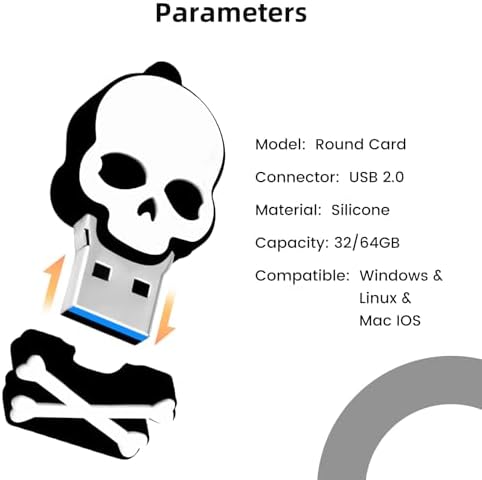 Skull Shaped 64 GB USB Flash Drive – Unique Personality Memory Stick for Stylish Data Storage | Borlter Clamp Cool USB 2.0 Thumb Drive Perfect for Gifts & Everyday Use | Durable, Portable & Compatible with All Devices