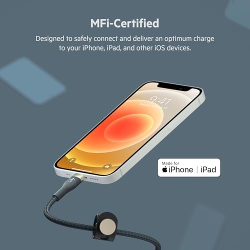 Belkin Boost Charge Pro Flex 10 FT Braided USB Type A to Lightning Cable – MFi Certified Fast Charger for i Phone 14/13/12/11/Pro/Max/Mini/SE & i Pad – Durable Pink Design for Enhanced Compatibility & Speed