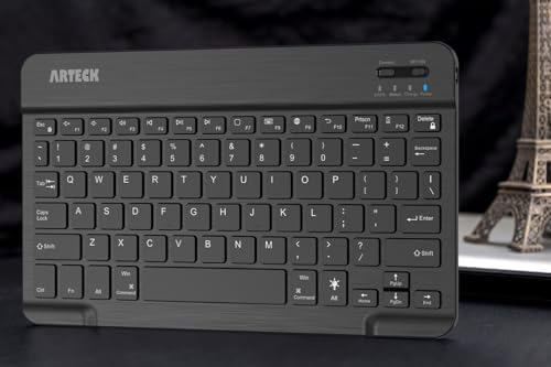 Ultra-Light Slim Backlit Bluetooth Keyboard – 7 Color Customizable Lights, 6-Month Rechargeable Battery, Multi-Device Compatibility for i OS, Android, Windows Tablets & Smartphones – Perfect for On-the-Go Productivity