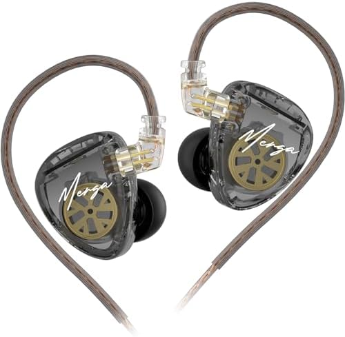 KZ Merga Dual Dynamic Driver In-Ear Monitor Headphones – Premium Hi-Fi Earbuds with Deep Bass and Superior Sound Isolation, Ideal for Musicians and Audiophiles – Sleek Black Finish with Durable Silver-Plated Cable and Integrated Microphone for Versatile Connectivity