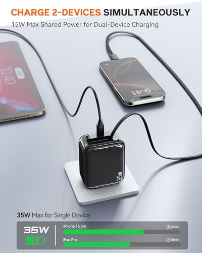 Compact 35 W Retractable USB C Wall Charger with Extendable Cable – Fast Charging Solution for i Phone 16, Galaxy S24/S25, Perfect for Home, Office, and Travel – Tangle-Free Design with Enhanced Compatibility and Durability