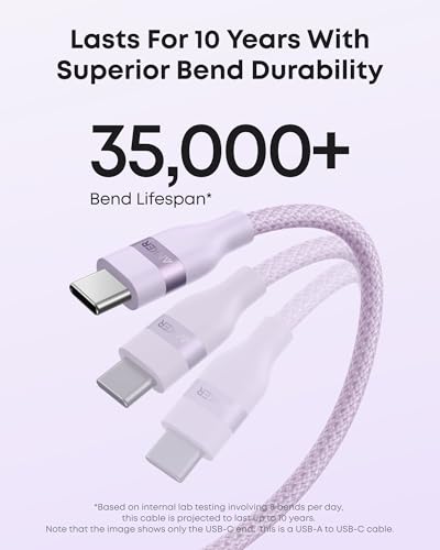 Eco-Friendly Anker Car Play Cable – 6 ft Upcycled Braided USB A to USB C Charger for i Phone 16, 15 Pro Max & Samsung Note20 – Fast Charging & Seamless Connectivity in Stylish Violet – Durable, Tangle-Free Design for Ultimate Driving Experience