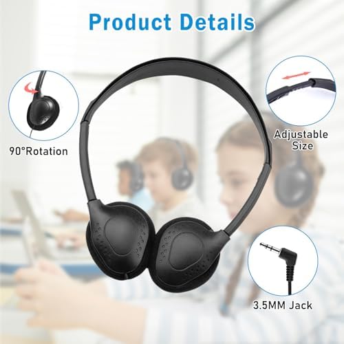 30-Pack Durable Over-Ear Headphones for Kids – Adjustable Wired Audio Solution with Universal 3.5 mm Jack for Enhanced Classroom Learning Experience