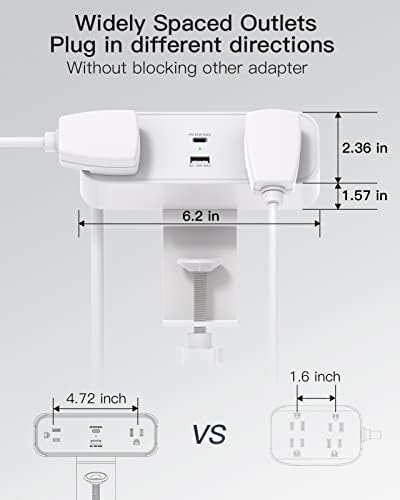 Power Up Your Workspace: 10 ft Desk Clamp Power Strip with 65 W USB-C Fast Charger & QC 18 W USB-A Ports – Ultimate Desktop Power Station for Home and Office Efficiency, Enhanced Surge Protection & Flexible Placement Solutions