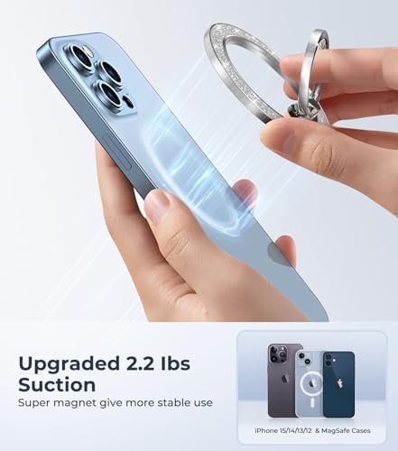 Chic Glitter Magnetic Phone Ring Holder for Mag Safe – Stylish Finger Grip Stand for i Phone, Kindle & Smartphones, Enhanced Stability with Versatile Compatibility for Pop Sockets – Elevate Your Daily Mobile Experience with Glamour and Functionality