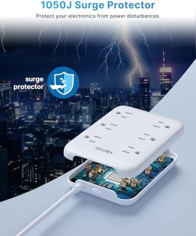 VINTAR 2 Prong Power Strip with Surge Protection – 6 ft Extension Cord Featuring 6 Outlets & 4 USB Ports (2 USB-C) for Enhanced Charging and Device Compatibility, Non-Grounded Wall Mount Adapter for Streamlined Power Management in Home and Office Settings