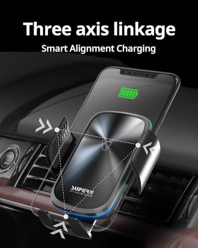 SUPERV 15 W Wireless Car Charger with Auto-Clamping Phone Holder – Fast Charging Vent Mount for Seamless Navigation and Enhanced Device Security, Compatible with i Phone and Samsung Models, Effortless Installation for Modern Drivers