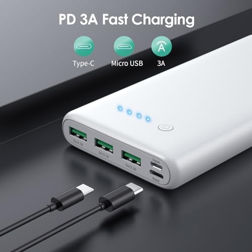 Ultra-High Capacity 40800 m Ah Portable Charger with Built-In Cables – 25 W PD USB C Fast Charging Power Bank – 5 Outputs & Dual Input for i Phone 16/15/14/13 & Samsung S23 – Stylish Pink Design for On-the-Go Charging Solutions