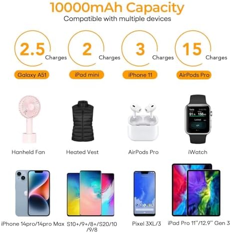 High-Capacity Heated Vest Battery Pack – 10,000 m Ah Portable Power Bank for Heated Clothing – Rapid 5 V 2 A Charging with Versatile Compatibility for Jackets, Pants, and More – Lightweight, Durable Design for Outdoor Enthusiasts