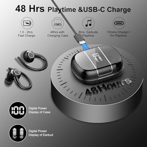 Elevate Your Audio Experience with VKROBAG Bluetooth 5.3 Sports Earbuds | CVC 8.0 Noise Cancellation for Crystal-Clear Sound | IP7 Waterproof Design Ensures Durability in Any Weather | 48-Hour Playback for All-Day Listening | Secure Over-Ear Hooks for Active Lifestyles | Immersive Enhanced Bass for Dynamic Sound Quality | Perfectly Engineered Wireless Earphones for Running, Workouts, and On-the-Go Use