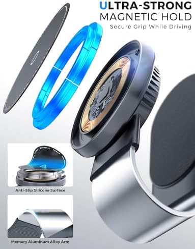 eSamcore for Magsafe Car Mount Charger, Wireless Magnetic Car Phone Holder Detachable 15W Fast Charging for Dashboard with Bendable Aluminum Arm Only Fit iPhone 16 15 14 13 12 Pro Max Mini – Enhanced Compatibility and Speed