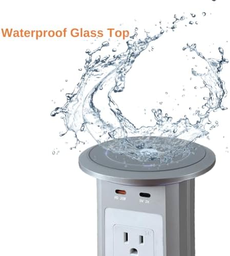 ZESHAN Sleek Pop-Up Power Outlet with 15 W Wireless Charging Station – Dual US Outlets, USB A & USB C PD Fast Charging Ports for Effortless Connectivity at Home or Office – Ideal for Conference Tables and Kitchen Counters, Modern Black Finish