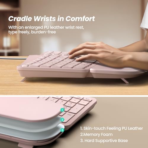 Nulea RT05 C Wired Ergonomic Split Keyboard with Cushioned Wrist Rest – Ultimate Comfort and Adjustable Tilt for Windows/Mac Users, Plug-and-Play USB Corded Design for Enhanced Typing Efficiency and Reduced Strain