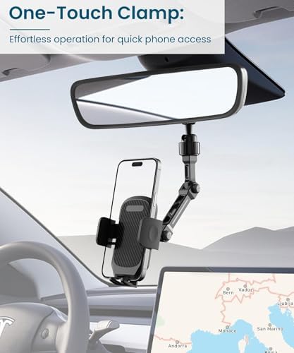 Revolutionary Aluminum Alloy Rear View Mirror Phone Holder – Universal Smartphone Mount for Cars & Trucks, Effortless Multi-Angle Adjustment for Enhanced Safety and Hands-Free Navigation – Optimize Your Driving Comfort with Superior Connectivity and Convenience