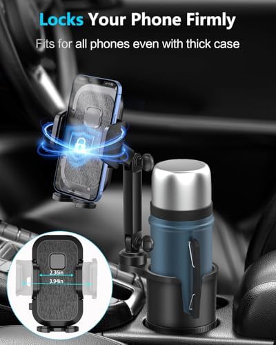 Versatile 2-in-1 Adjustable Cup Phone Holder for Cars – Secure Universal Mount for Large Smartphones and Drink Bottles, Engineered for No-Shake Stability During Hands-Free Driving in Trucks and SUVs, Optimal Compatibility for All Mobile Devices