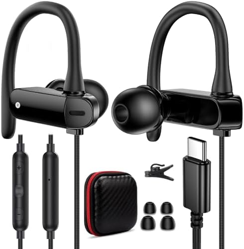 Ultimate USB C Over-Ear Hook Headphones – Cutting-Edge Noise-Canceling Earbuds for i Phone 16 Pro, Samsung S25, and All Android Devices – Unmatched Comfort & Impeccable Sound Quality for Gamers and Audiophiles