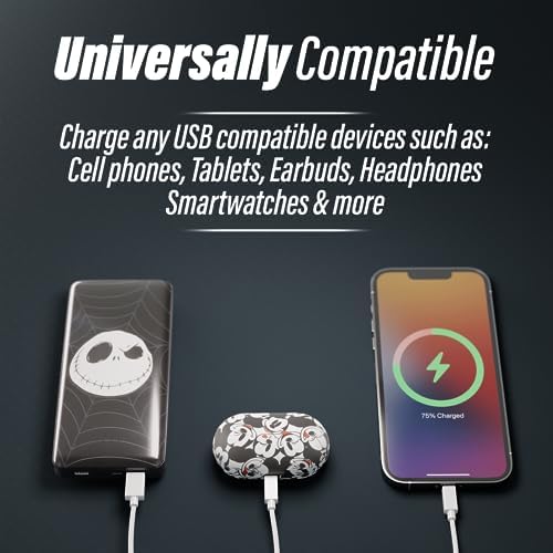 Tim Burton’s The Nightmare Before Christmas Jack Skellington 10,000 m Ah Portable Power Bank – Universally Compatible USB Charger for Phones & Tablets – Perfect Gift for NBC Enthusiasts – Fast Charging & Stylish Design for On-the-Go Power