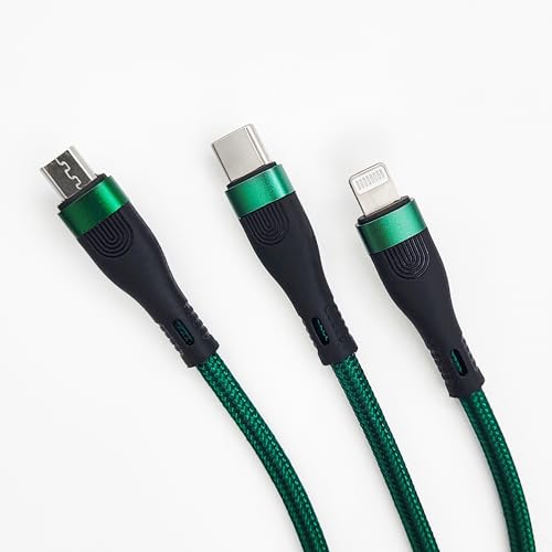 M.A.D LAB 3-in-1 USB C Charging Cable – Ultimate 100 W Fast Charge Solution with E-Marker Chip for Lightning, Micro USB & USB C Devices, Durable 1.3 m Nylon Braided Design for Enhanced Longevity and 480 Mbps Data Transfer Speeds