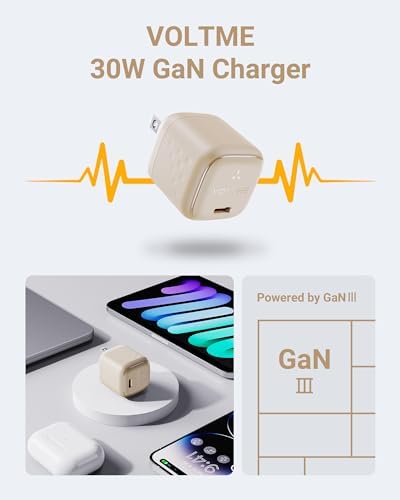 VOLTME 30 W Ga N USB-C Fast Charger – Ultra-Slim, Travel-Friendly Wall Adapter for i Phone 15/14/13/12/11 Pro Max & Galaxy S24/S23/S22/S21 – Compact Power Solution for i Pad Pro & Pixel Devices with Foldable Design for On-the-Go Charging Efficiency