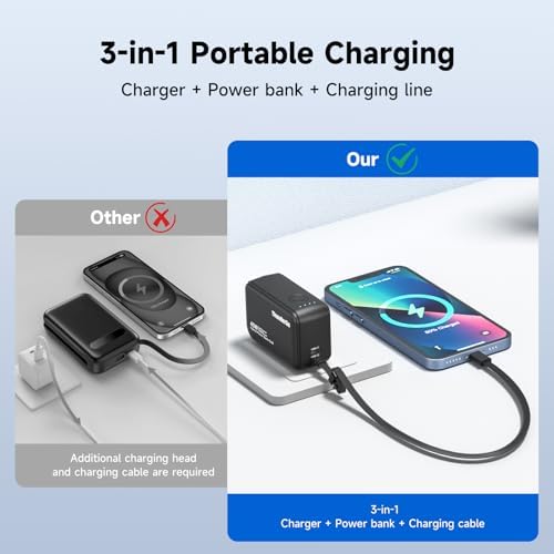 33 W Ga N PD Fast Charger & 5000 m Ah Space-Saving Power Bank – Dual-Port Charging Hub for i Phone 16/15/14 Pro Max, Mac Book Pro, i Pad & Samsung Galaxy – Smart Power Distribution & Robust Safety Features for Efficient Multi-Device Charging