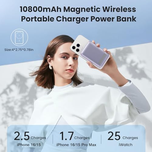 Advanced Magnetic Wireless Power Bank – 10800 m Ah Portable Charger with Foldable Stand, LED Battery Indicator, and 25 W Fast Charging for i Phone 16/15/14/13/12 Pro/Pro Max/Plus – Ultimate Compatibility and Convenience