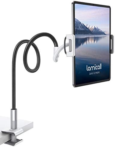 Lamicall Gooseneck Tablet Holder Mount – Ergonomic Adjustable Arm Stand for Hands-Free Viewing of i Pad Pro, Mini, Air & Galaxy Tabs (4.7-10.5″) – Versatile Clip Design for Bed, Desk, and Kitchen Use for Enhanced Comfort and Productivity