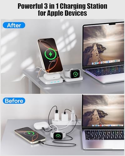 Ultimate 3-in-1 Fast Wireless Charging Station for i Phone 12-16, Air Pods, & Apple Watch – Sleek Travel Charger for Effortless Power Management, Perfect Gift for Tech Enthusiasts – Compact Design in Elegant White for On-the-Go Convenience