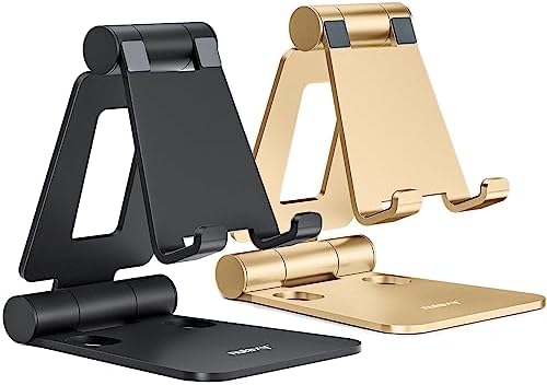 Nulaxy 2 Pack Dual Folding Cell Phone Stand, Fully Adjustable Foldable Desktop Phone Holder Cradle Dock Compatible with Phone 16 15 14 13 12 Pro Xs Xs Max Xr X 8, All Phones, Black & Silver – Enhanced Compatibility and Speed