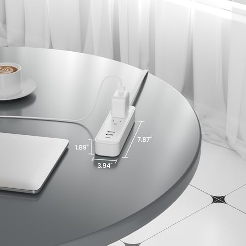 Versatile 5 FT Flat Socket Extension Cord with Surge Protection: 2 AC Outlets, 1 USB C & 2 USB A Ports – Ideal Multi-Device Charger for Home, Dorm, Office, and Travel – Compact Power Strip for Effortless Charging and Enhanced Safety