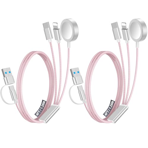 Ultimate 2-Pack Fast Charging Cable Set: Versatile USB A/Type C/Lightning Cables for Quick Charging of Apple Watch & i Phone, 4 FT Length for Seamless Travel Compatibility with i Phone 11-16, i Pad, Apple Watch Ultra & SE, Durable Multi-Device Solution for Enhanced Power Efficiency and Convenience