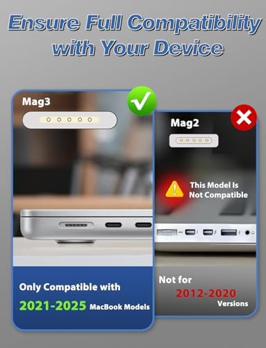 Ultra-Fast 140 W Type-C Charger for Mac Book Pro & Air (2021-2025) – Premium Quality Magnetic Cable with 6.6 FT Length & LED Indicator for Optimal Charging Efficiency and Enhanced Device Protection