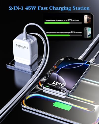 45 W Ga N USB-C Charger with Retractable Cord & Folding Prongs – Fast Charging Adapter for i Phone 16/15, Mac Book Air, i Pad Pro, Samsung & Pixel – Compact & Versatile Travel Solution with PD Technology
