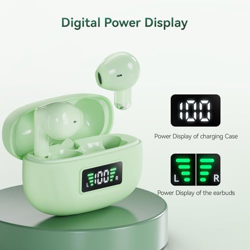 ACEMO Mint Green Bluetooth 5.4 Wireless Earbuds – Unmatched 30-Hour Playtime, Enhanced ENC Noise Cancelling Mic, Immersive Deep Bass, LED Charging Case, IPX5 Waterproof Design – Perfect for i OS, Android, Laptops – Stylish Comfort for Active Lifestyles