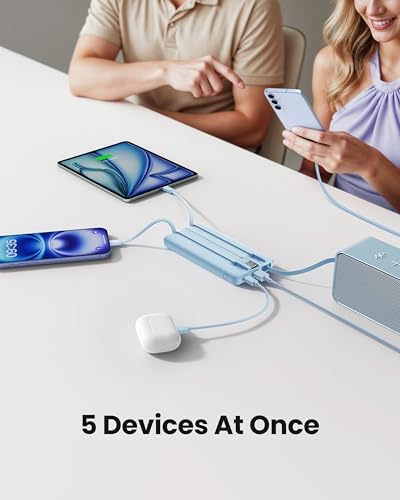 Sleek 10,000 m Ah Ultra-Slim Portable Power Bank – Essential Travel Charger with Integrated Cables, 5 Outputs & 2 Inputs, LED Battery Monitor – Universal Compatibility for i Phone & Android Devices – Chic Pink Design for Effortless On-the-Go Charging