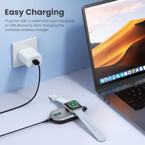 Portable Magnetic Wireless Charger Duo for Apple Watch – 2800 m Ah High-Speed Charging Power Bank for All Series (1-10, SE, Nike, Ultra) – Sleek Black & White Design for Ultimate Portability and Active Lifestyles