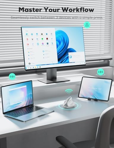 Revolutionize Your Workspace with the Nulea MD280 Ergonomic Vertical Wireless Mouse – Dual Mode Bluetooth & 2.4 G Connectivity, Precision with 4 Adjustable DPI Settings (800/1200/1600/2400), Rechargeable & Silent Clicks for Ultimate Focus – 6 Customizable Buttons Enhance Productivity for Laptop & Desktop Users in Stylish Grey.
