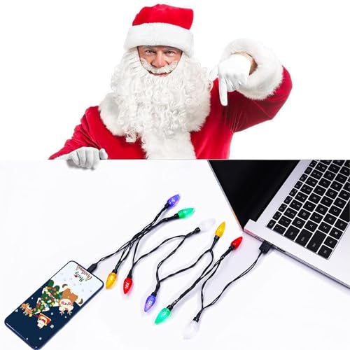 Illuminate Your Holidays with the LED Christmas Light Phone Charger Cord – 50-Inch USB Cable Featuring 10 Vibrant Multicolor Bulbs for i Phone 14 Pro Max/Plus, 13 Pro Max/Mini, 12 Pro Max, 11 Pro Max, and More – Fast Charging & Festive Ambiance (Set of 2)