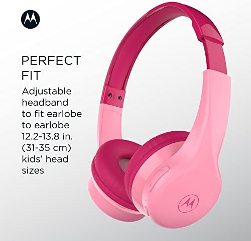 Motorola JR300 Bluetooth Toddler Headphones – Safe 85 d B Volume-Limited Over-Ear Headset with Built-in Microphone and Audio Splitter – Comfortable, Stylish Blue Headphones for Learning and Play at Home or School