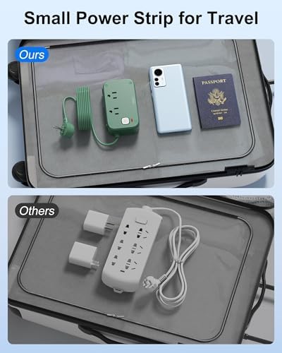 Cruise-Approved Travel Power Strip – 5 USB Ports (Including 2 USB-C) and 2 Outlets for Efficient Multi-Device Charging, 40 W Compact Travel Charger with 5 Ft Flat Plug Extension Cord, Eco-Friendly Green Design for Hassle-Free Connectivity on the Go