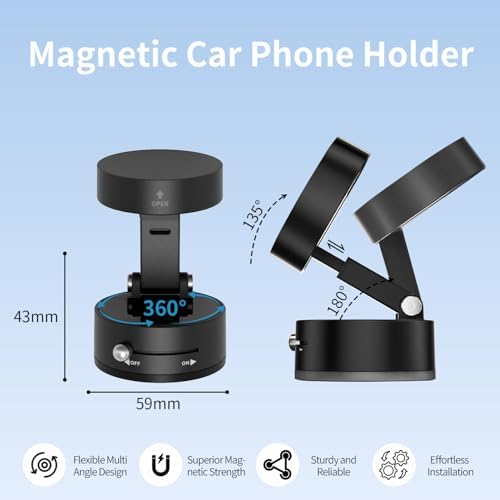 Vacuum Magnetic Phone Stand for Car Mount,【360°Rotatable】Suction Cup Cell Phone Holder for Women Men iPhone Samsung Huawei【Waterproof】Foldable Phone Mount for Car Accessories/Shower/Desk/Mirror (Grey) – Enhanced Compatibility and Speed